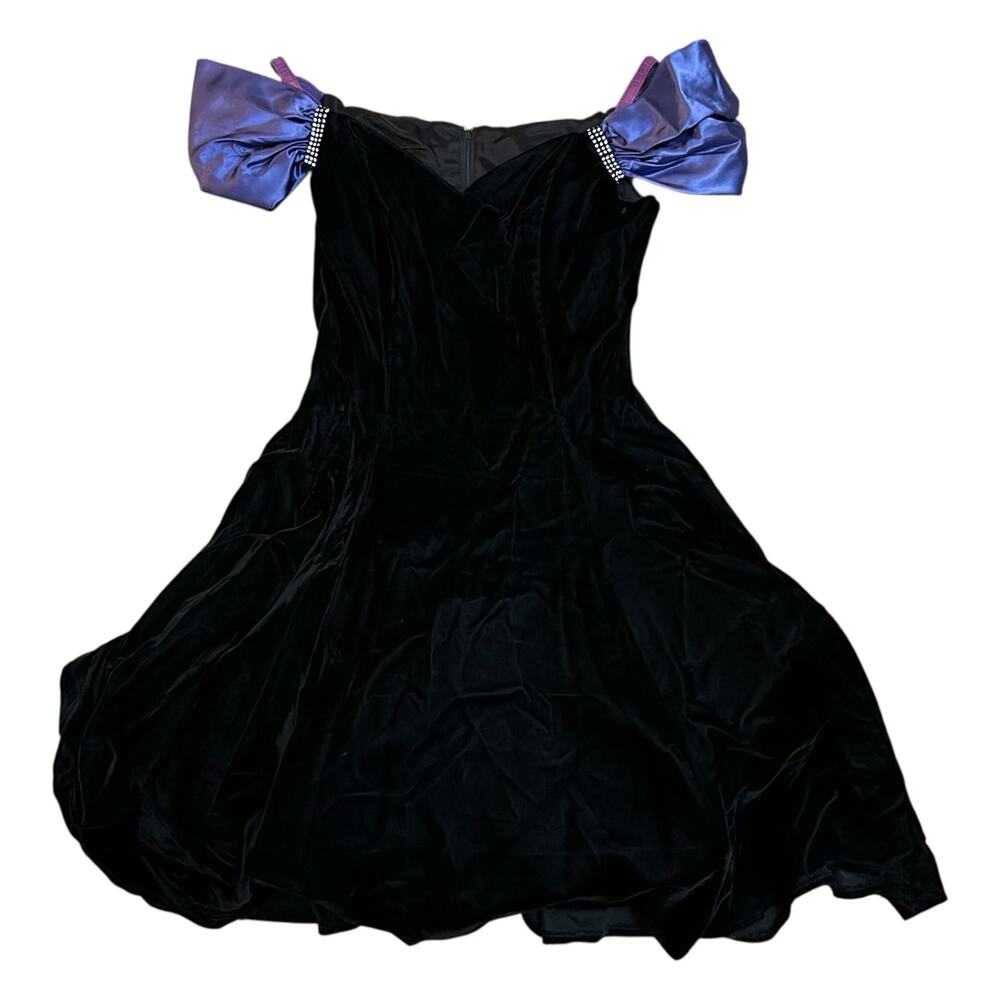 Vtg 80s Roberta Off The Shoulder Dress Womens XS Black Velvet Formal Costume